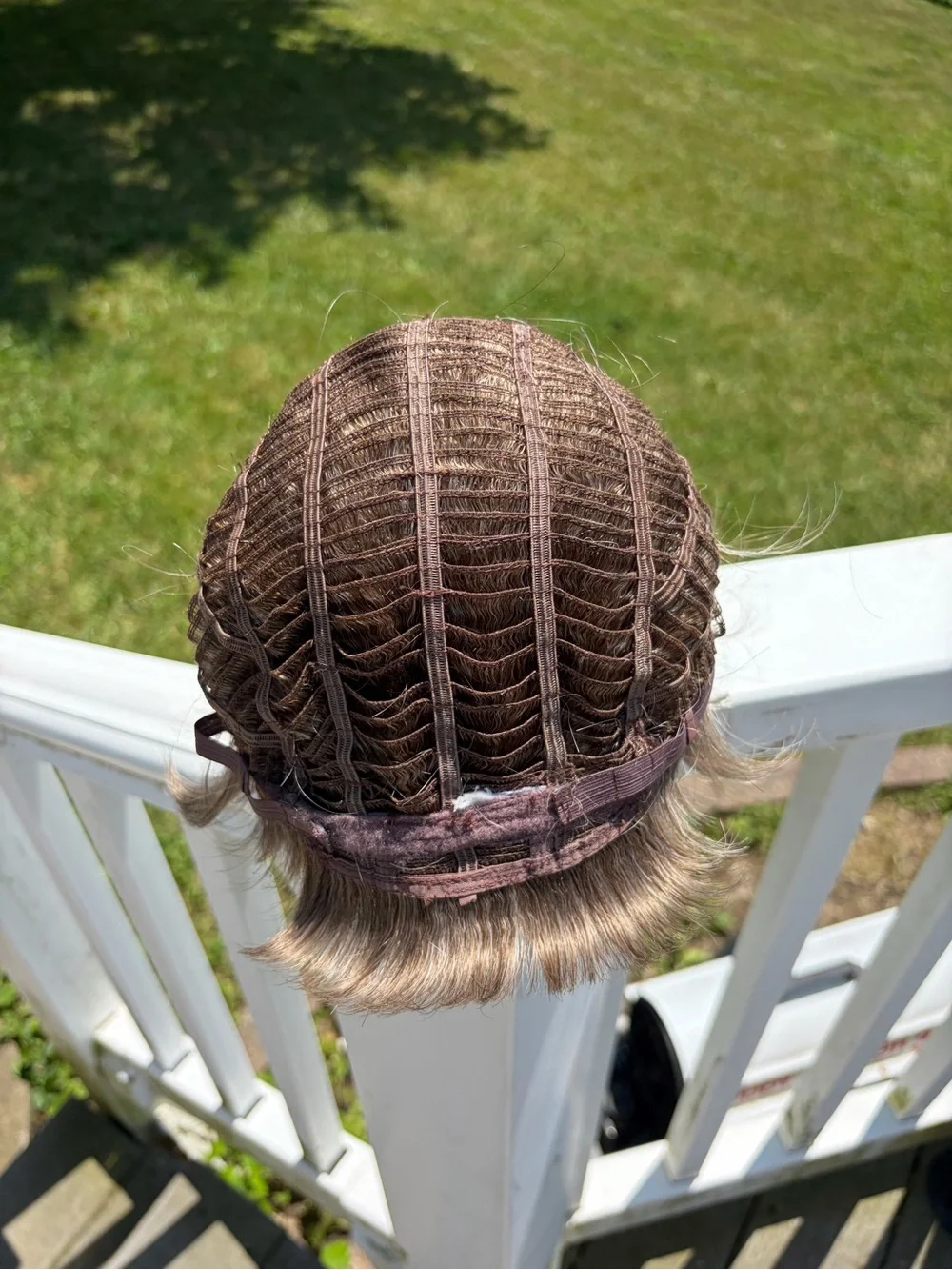 Frosted brown pixie cut short wavy synthetic wig